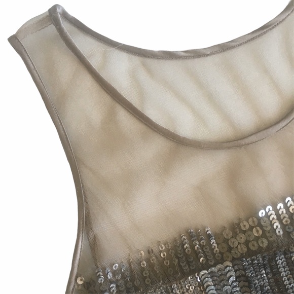 new Parker ❤︎ Sequin Sleeveless Evening Top ❤︎ Sheer Yoke Tank ❤︎ Silver Large - Picture 6 of 12